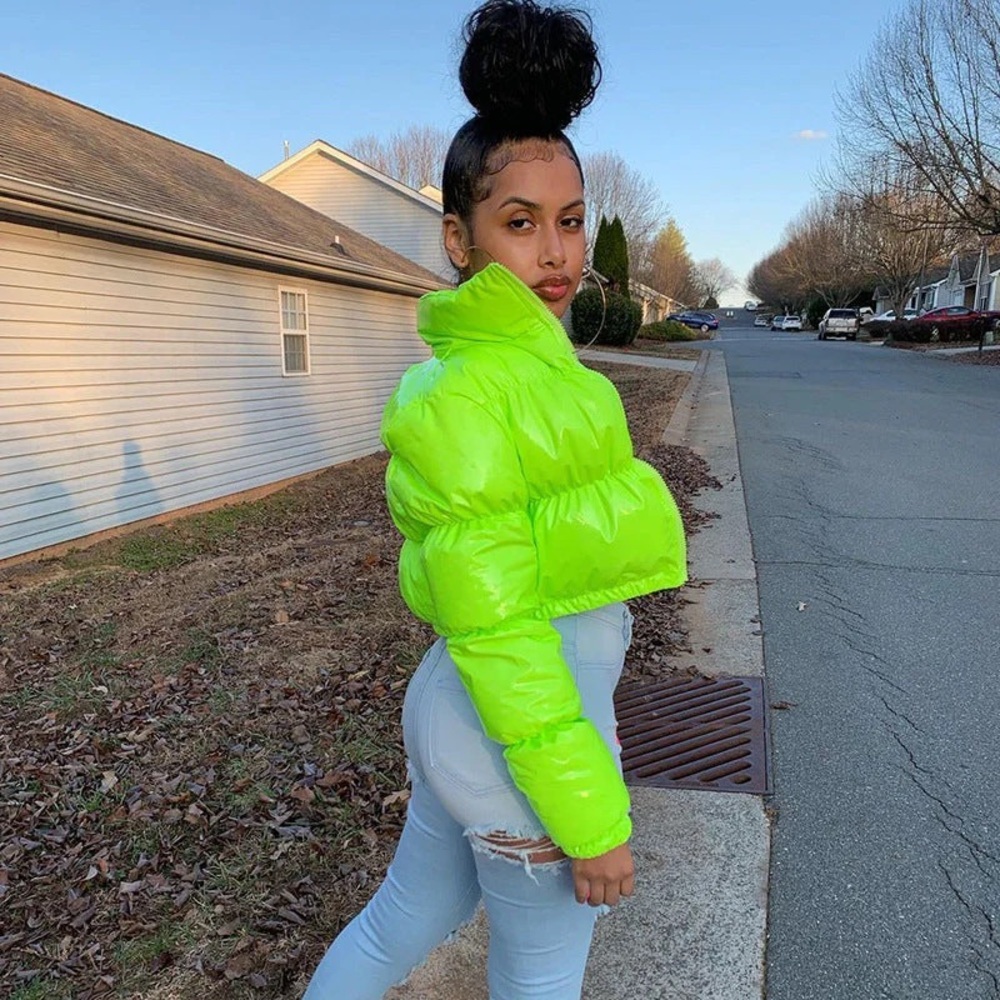 Cropped Puffer Jacket - Women's Shiny Short Coat